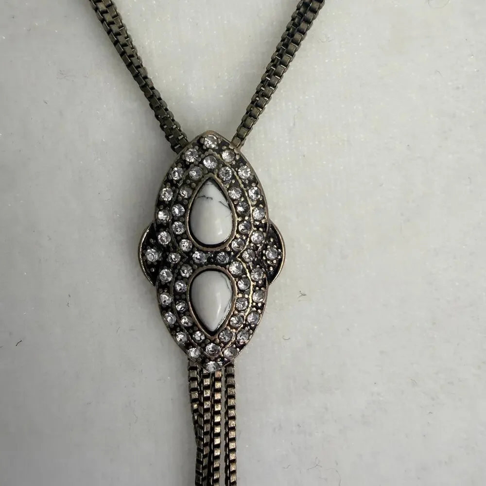 Vintage  Y Drop long rhinestone studded gold tone unique necklace
